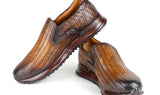 Paul Parkman Men's Woven Leather Slip-On Sneakers in Brown