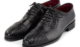 Paul Parkman Men's Woven Leather Cap Toe Oxford Shoes in Black