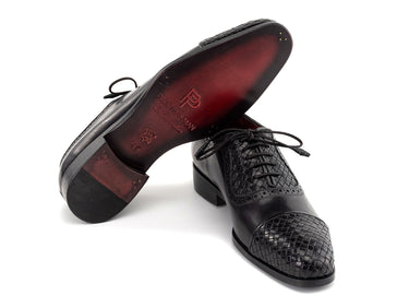 Paul Parkman Men's Woven Leather Cap Toe Oxford Shoes in Black