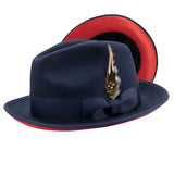 Montique Kingpin Red Bottom Wool Fedora in Navy Red