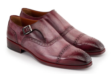 Paul Parkman Men's Cap Toe Monkstrap Shoes in Burgundy