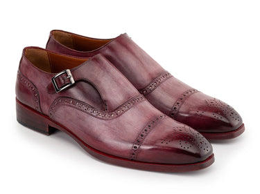 Paul Parkman Men's Cap Toe Monkstrap Shoes in Burgundy