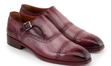 Paul Parkman Men's Cap Toe Monkstrap Shoes in Burgundy