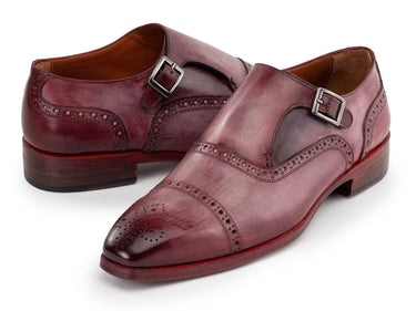 Paul Parkman Men's Cap Toe Monkstrap Shoes in Burgundy