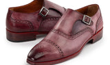 Paul Parkman Men's Cap Toe Monkstrap Shoes in Burgundy