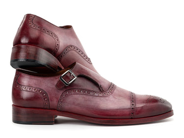 Paul Parkman Men's Cap Toe Monkstrap Shoes in Burgundy