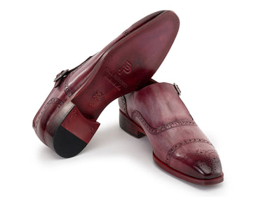 Paul Parkman Men's Cap Toe Monkstrap Shoes in Burgundy