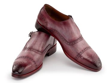 Paul Parkman Men's Cap Toe Monkstrap Shoes in Burgundy