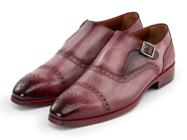 Paul Parkman Men's Cap Toe Monkstrap Shoes in Burgundy