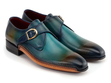 Paul Parkman Men's Single Monkstrap Shoes in Turquoise & Brown in EU 47 - US 13