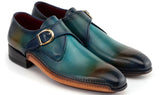Paul Parkman Men's Single Monkstrap Shoes in Turquoise & Brown in EU 47 - US 13