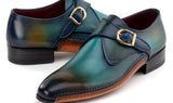 Paul Parkman Men's Single Monkstrap Shoes in Turquoise & Brown