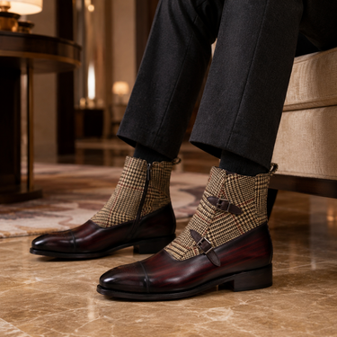 DapperFam Octavian in Tweed / Brown / Burgundy Sartorial, Kid Suede and Patina