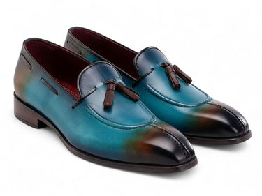 Paul Parkman Men's Split Toe Tassel Loafers Blue Patina Leather (ID#8135-BLU)