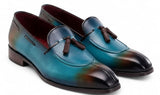 Paul Parkman Men's Split Toe Tassel Loafers Blue Patina Leather (ID#8135-BLU)