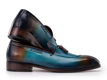 Paul Parkman Men's Split Toe Tassel Loafers Blue Patina Leather (ID#8135-BLU) — view 2