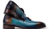 Paul Parkman Men's Split Toe Tassel Loafers Blue Patina Leather (ID#8135-BLU) — view 2