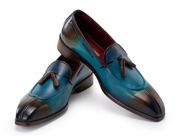 Paul Parkman Men's Split Toe Tassel Loafers Blue Patina Leather (ID#8135-BLU) — view 3