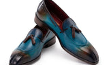 Paul Parkman Men's Split Toe Tassel Loafers Blue Patina Leather (ID#8135-BLU) — view 3