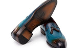 Paul Parkman Men's Split Toe Tassel Loafers Blue Patina Leather (ID#8135-BLU) — view 4
