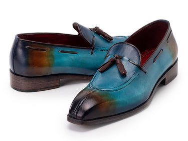 Paul Parkman Men's Split Toe Tassel Loafers Blue Patina Leather (ID#8135-BLU) — view 5