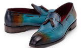 Paul Parkman Men's Split Toe Tassel Loafers Blue Patina Leather (ID#8135-BLU) — view 5
