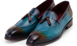 Paul Parkman Men's Split Toe Tassel Loafers Blue Patina Leather (ID#8135-BLU) — view 6