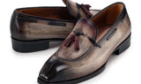 Paul Parkman Men's Split Toe Patina Leather Tassel Loafers in Brown