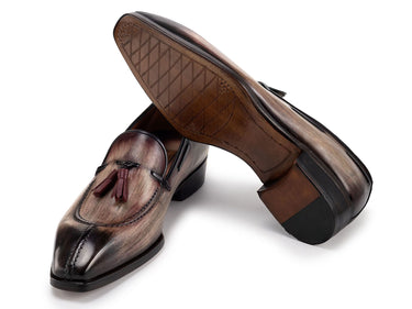 Paul Parkman Men's Split Toe Patina Leather Tassel Loafers in Brown