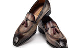 Paul Parkman Men's Split Toe Patina Leather Tassel Loafers in Brown