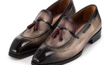 Paul Parkman Men's Split Toe Patina Leather Tassel Loafers in Brown
