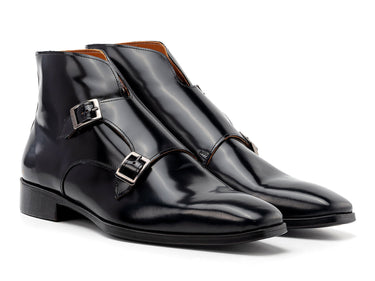 Paul Parkman Double Monkstrap Polished Leather Ankle Boots in Black