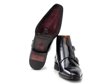 Paul Parkman Double Monkstrap Polished Leather Ankle Boots in Black