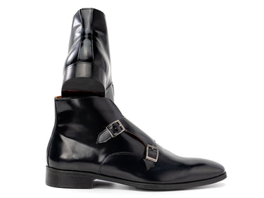 Paul Parkman Double Monkstrap Polished Leather Ankle Boots in Black
