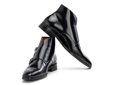 Paul Parkman Double Monkstrap Polished Leather Ankle Boots in Black