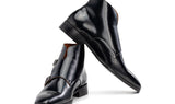 Paul Parkman Double Monkstrap Polished Leather Ankle Boots in Black