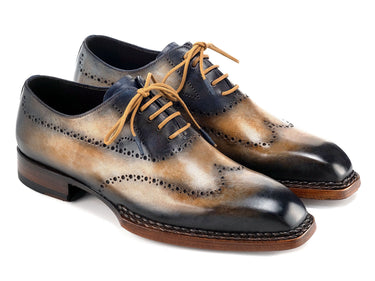 Paul Parkman Men's Goodyear Welted Wingtip Oxfords in Camel & Navy