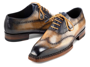 Paul Parkman Men's Goodyear Welted Wingtip Oxfords in Camel & Navy