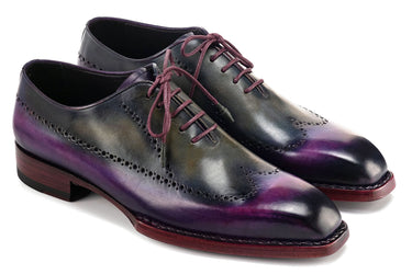Paul Parkman Men's Goodyear Welted Wingtip Oxfords in Purple & Grey