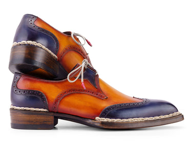 Paul Parkman Men's Norwegian Welted Wingtip Men's Dress Shoes in Blue & Camel