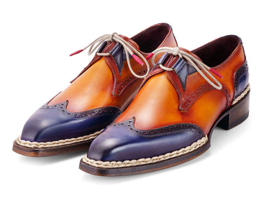 Paul Parkman Men's Norwegian Welted Wingtip Men's Dress Shoes in Blue & Camel