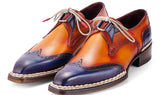 Paul Parkman Men's Norwegian Welted Wingtip Men's Dress Shoes in Blue & Camel