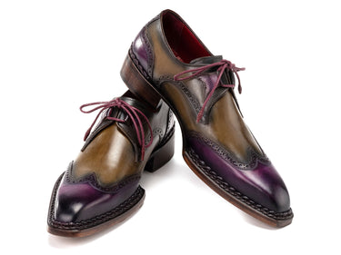 Paul Parkman Norwegian Welted Wingtip Men's Dress Shoes Purple & Olive (ID#8505-PRP) — view 2