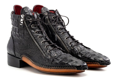 Paul Parkman Crocodile Textured Leather Men's Zipper Boots in Black