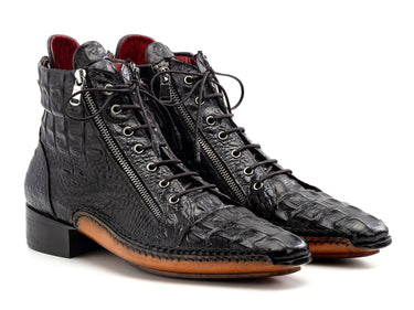 Paul Parkman Crocodile Textured Leather Men's Zipper Boots in Black