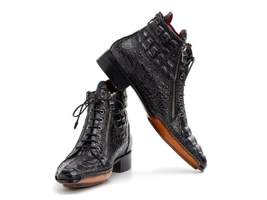 Paul Parkman Crocodile Textured Leather Men's Zipper Boots in Black
