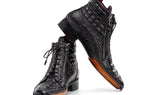 Paul Parkman Crocodile Textured Leather Men's Zipper Boots in Black