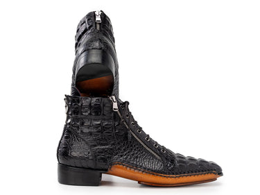 Paul Parkman Crocodile Textured Leather Men's Zipper Boots in Black