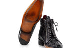 Paul Parkman Crocodile Textured Leather Men's Zipper Boots in Black