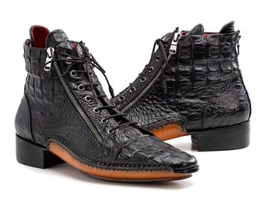 Paul Parkman Crocodile Textured Leather Men's Zipper Boots in Black
